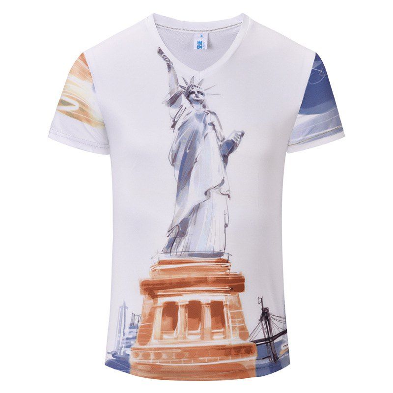 

Casual Fashion New Statue 3D Print Men's V-Collar T-shirt, White