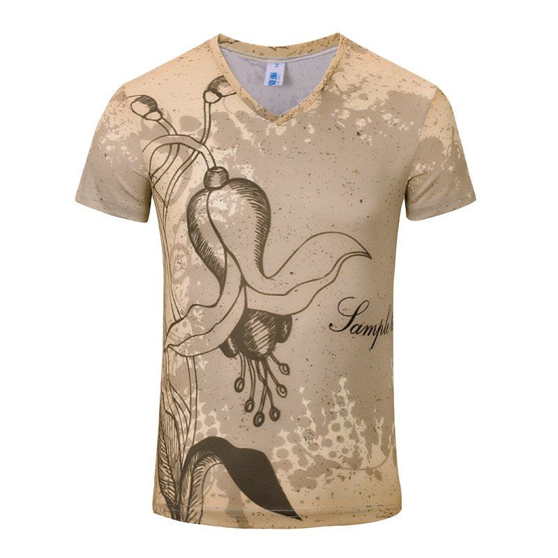 

Summer Style New Morning Glory 3D Print Men's V-Collar T-shirt, Beige