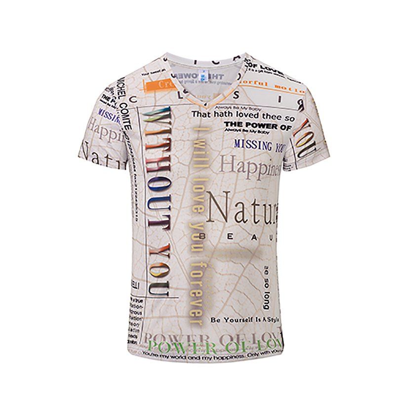 

3D Letter Fashion Casual New Printing Men's V-Collar T-shirt, Multi