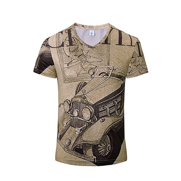 T-shirt à manches courtes Casual V-Collar à manches courtes Casual Fashion Car 3DY - Kaki Léger S