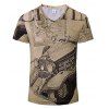 T-shirt à manches courtes Casual V-Collar à manches courtes Casual Fashion Car 3DY - Kaki Léger S
