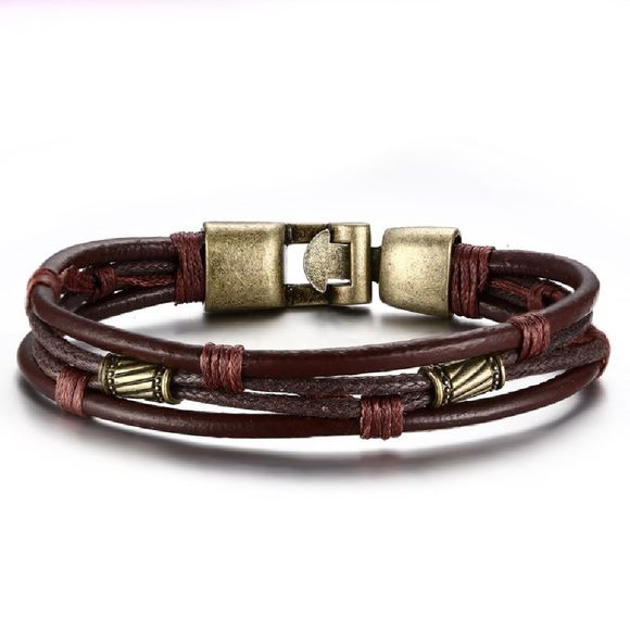 YEDUO Men Bracelet en cuir marron corde tissée multicouche - Brun 
