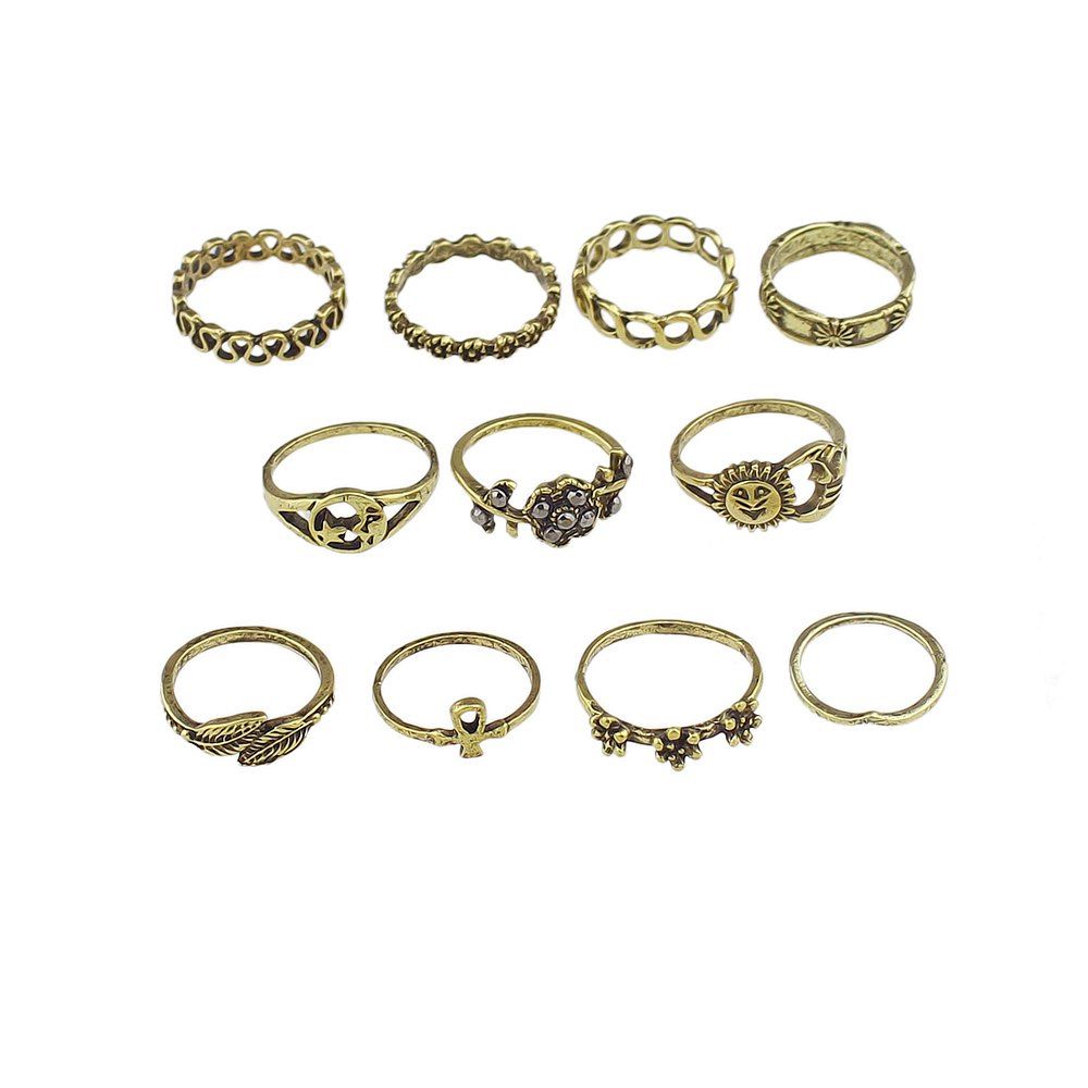 

11pcs Flower Leaf Sun Shape Jewelry Ring, Gold