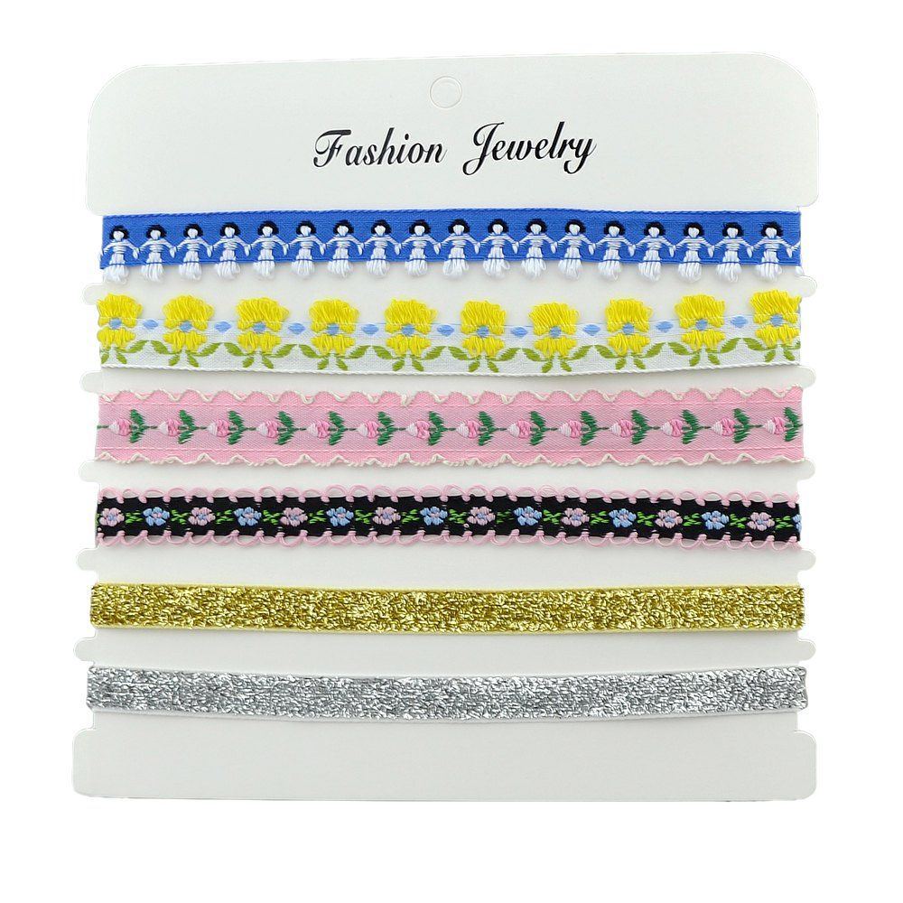 

Colorful Flower Lace Embroidery Figure Pattern Blue Choker Necklace Set, Multi