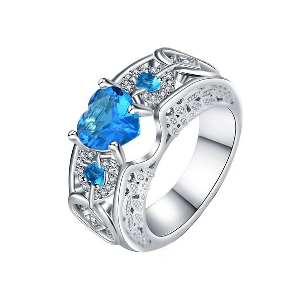 Ailes en forme de coeur Grand anneau de diamant en pierre gemme - Ciel Bleu Foncé US SIZE 6