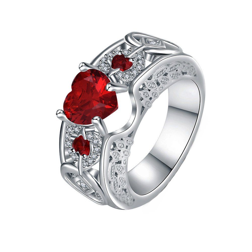 

Heart Shaped Wings Large Gemstone Diamond Ring, Red