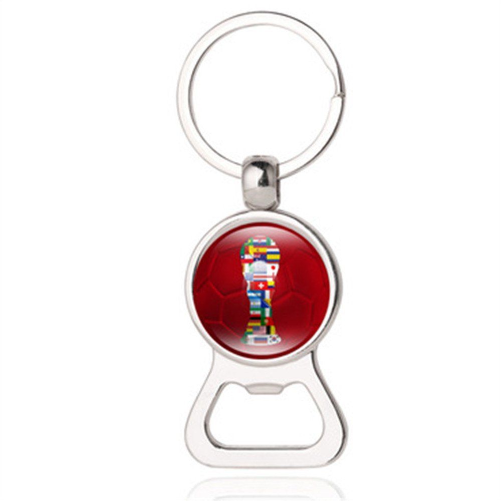

2018 Football Pattern Keychain Hanging Pendant Key Ring with Bottle Opener, Silver