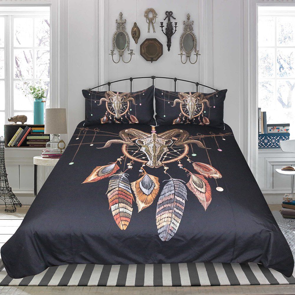 

Indian Skull Bedding Duvet Cover Set Digital Print 3pcs, Multi