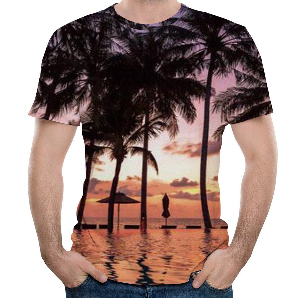 

Summer fashion tropical landscape print Men's short sleeve T-shirt, Multi-h