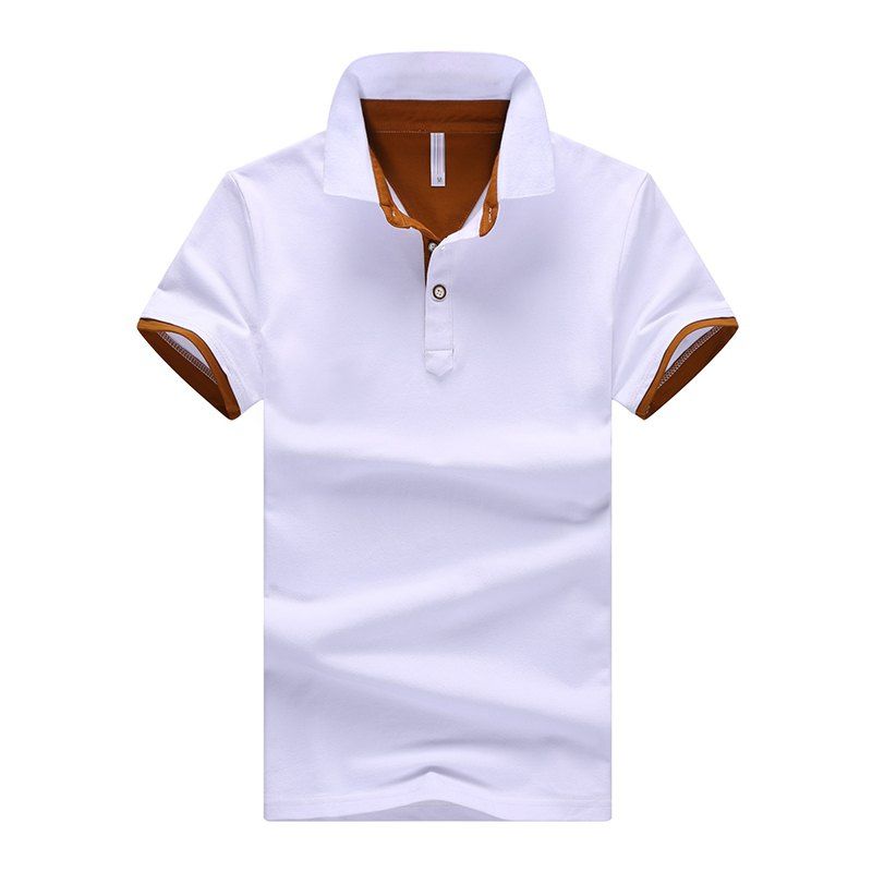 

Men Stand Collar Solid Color Short Sleeve Polo Shirt, White