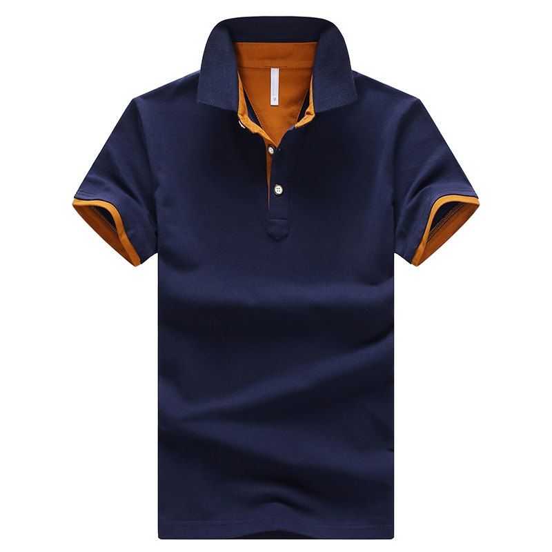 

Men Stand Collar Solid Color Short Sleeve Polo Shirt, Blue