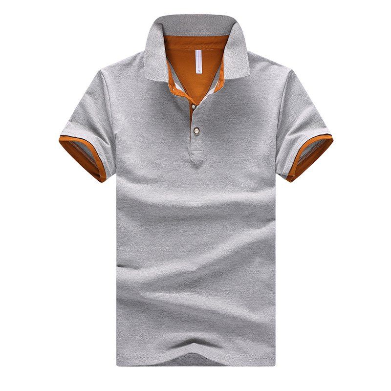 

Men Stand Collar Solid Color Short Sleeve Polo Shirt, Gray