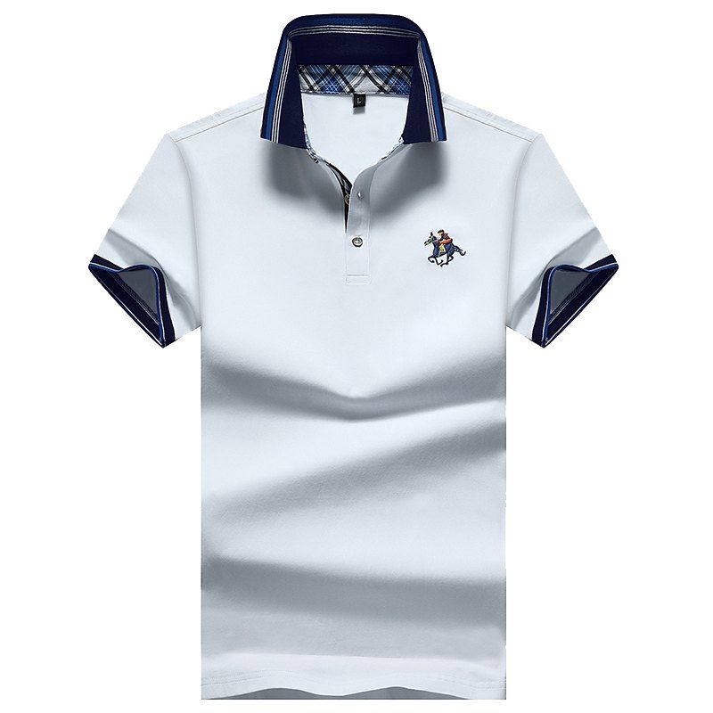 

Men Business Turn Down Collar Short Sleeve Top Polo Shirt, White