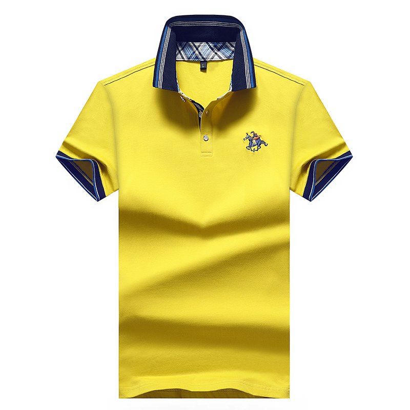 

Men Business Turn Down Collar Short Sleeve Top Polo Shirt, Yellow
