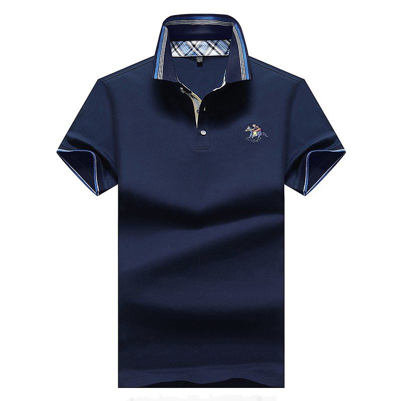 

Men Business Turn Down Collar Short Sleeve Top Polo Shirt, Deep blue