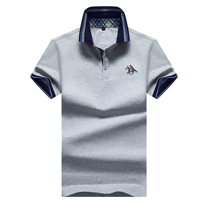 

Men Business Turn Down Collar Short Sleeve Top Polo Shirt, Gray