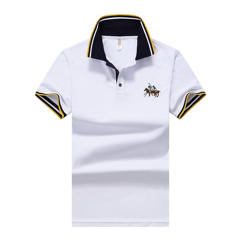 

Men Short Sleeve Comfy Plus Size Color Block Striped Polo Shirts, White
