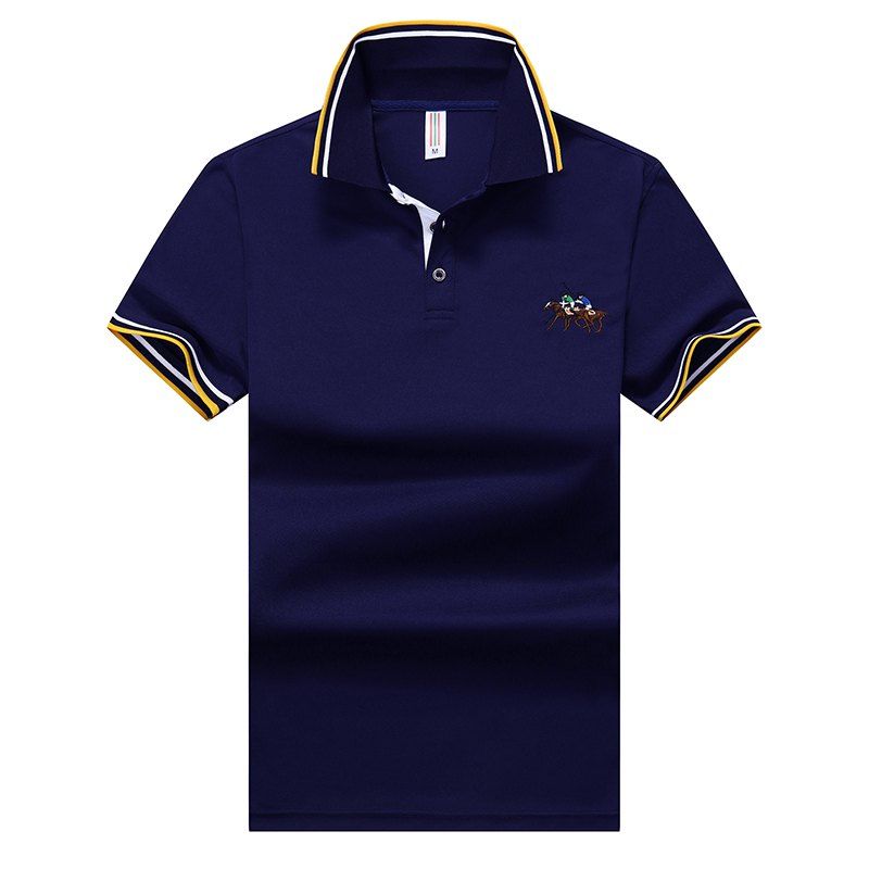 

Men Short Sleeve Comfy Plus Size Color Block Striped Polo Shirts, Deep blue