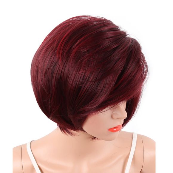 Femmes blanches court Bob style rouge deux tons couleur cheveux synthétiques naturels pleine perruque - Rouge Vineux 10INCH