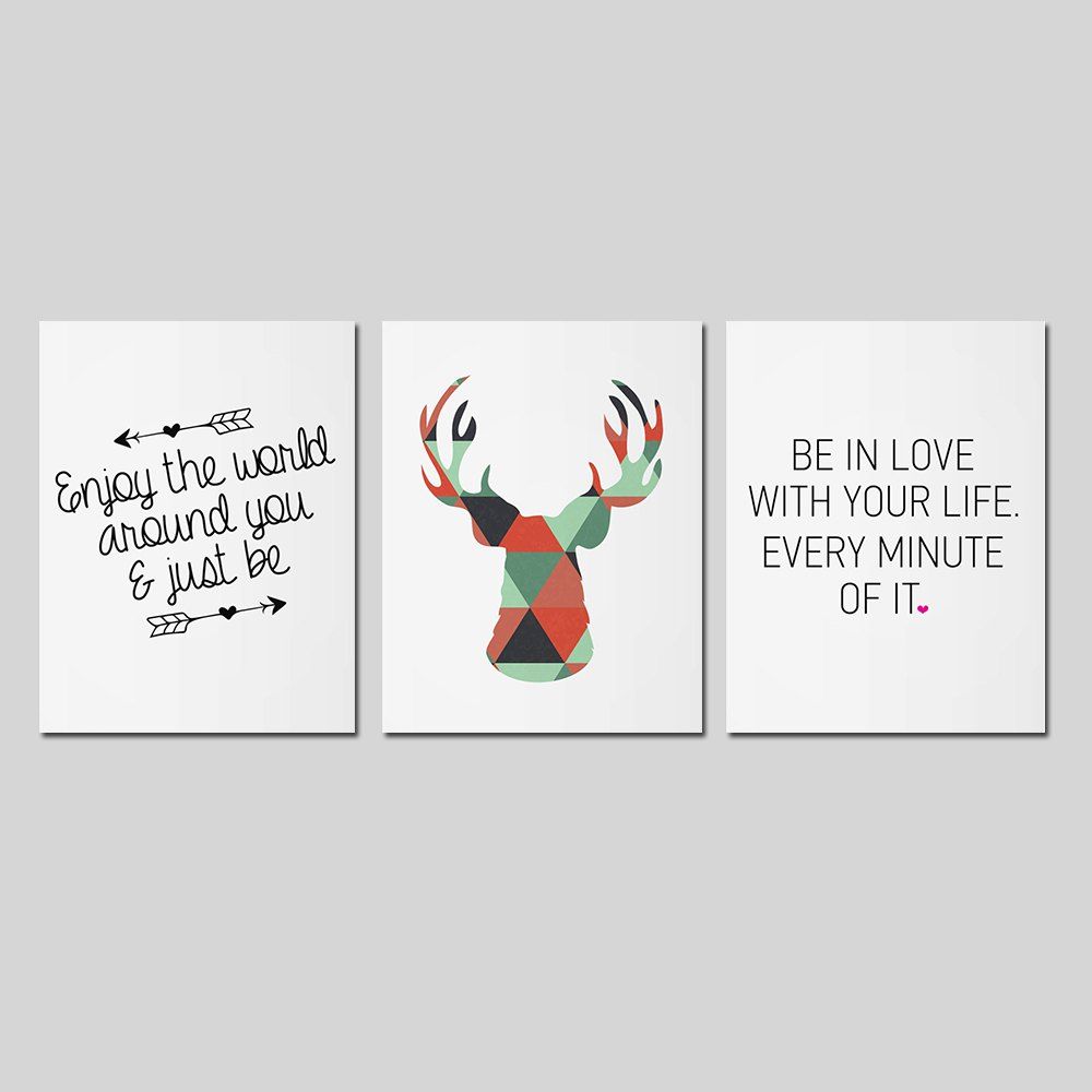 

Nordic Living Room Sofa Background Deer English Words Print 3PCS, Multi