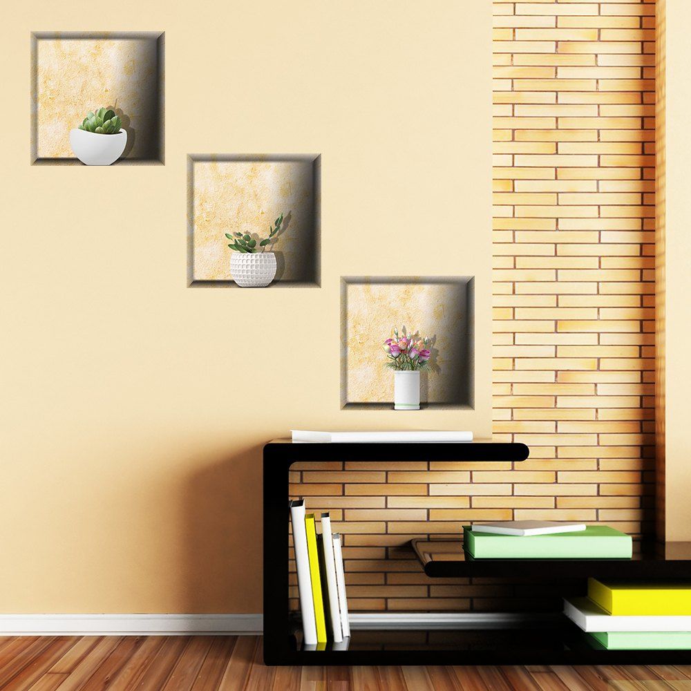 

Simulation Vase 3D Wall Paste Living Room Sofa Triple Stickers Painting BG-002, Multi-a