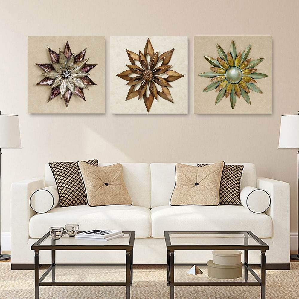 

W211 3D Abstract Flower Unframed Art Canvas Prints for Home Decorations 3 PCS, Multi-a