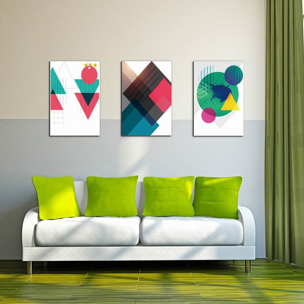 

W214 Geometry Unframed Art Wall Canvas Prints for Home Decorations 3 PCS, Multi-a