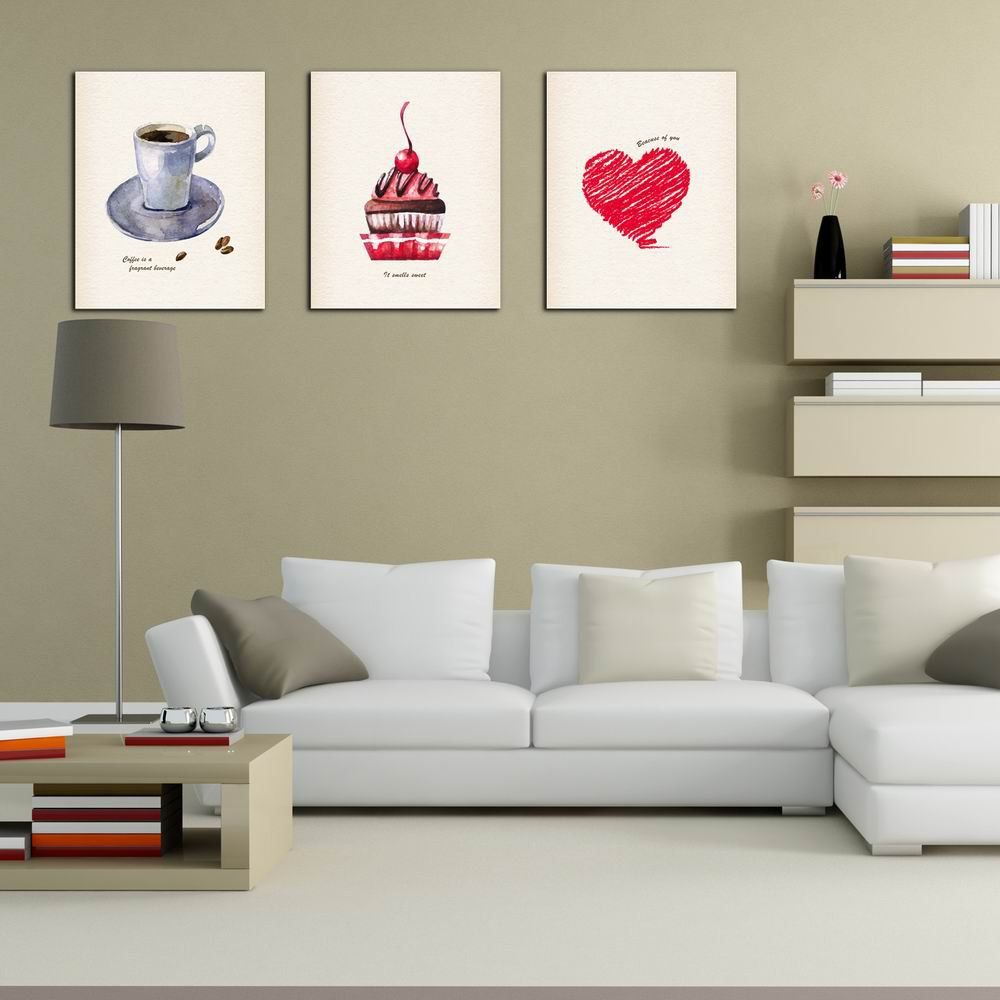 

W215 Coffee and Cake Unframed Art Wall Canvas Prints for Home Decorations 3 PCS, Multi-a