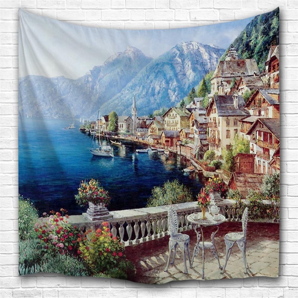 

Oil Painting City 6 3D Printing Home Wall Hanging Tapestry for Decoration, Multi-a