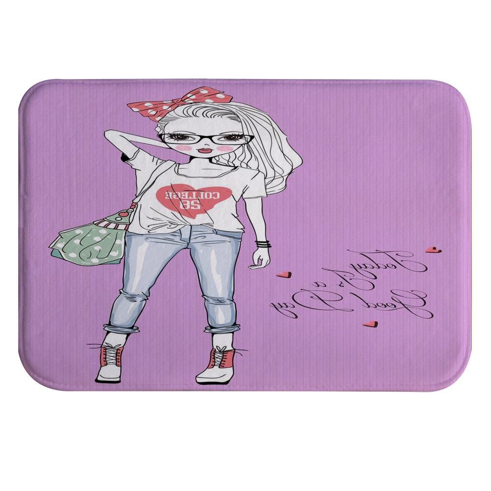 

Pink Girl Super Soft Non-Slip Bath Door Mat Machine Washable Quickly Drying, Multi-a