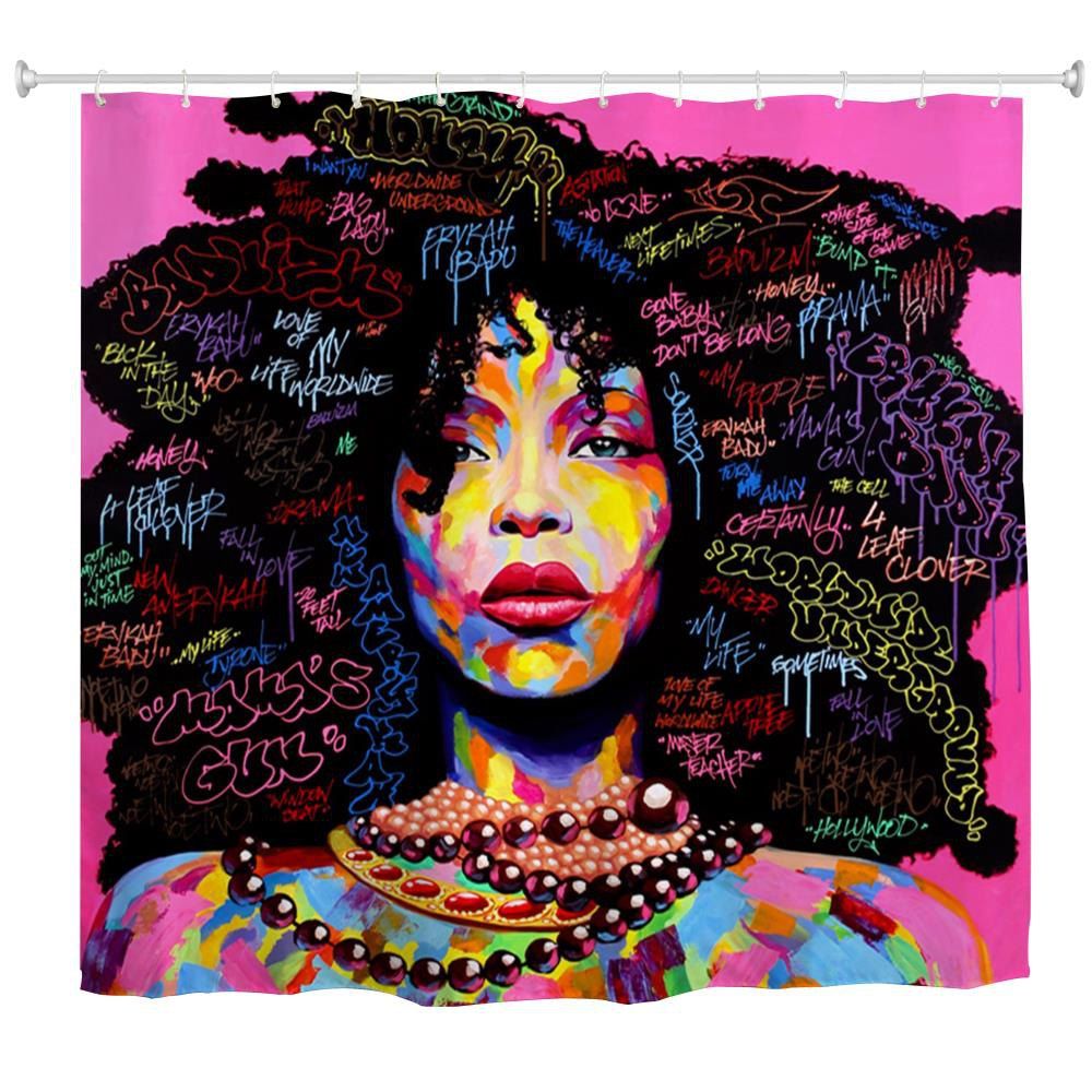 

Letter Watercolor Woman Water-Proof Polyester 3D Printing Shower Curtain, Multi-a