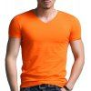 T-shirt à manches courtes à col en V de Solid Color Sports - Orange 3XL