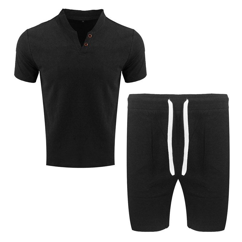 

Men's Fashion Suit Casual Short Sleeve Two-piece, Black