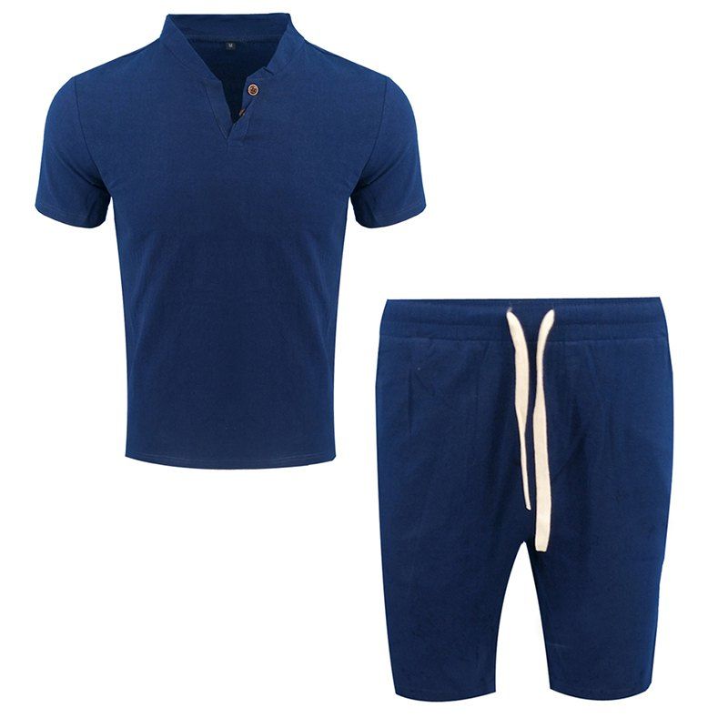 

Men's Fashion Suit Casual Short Sleeve Two-piece, Deep blue