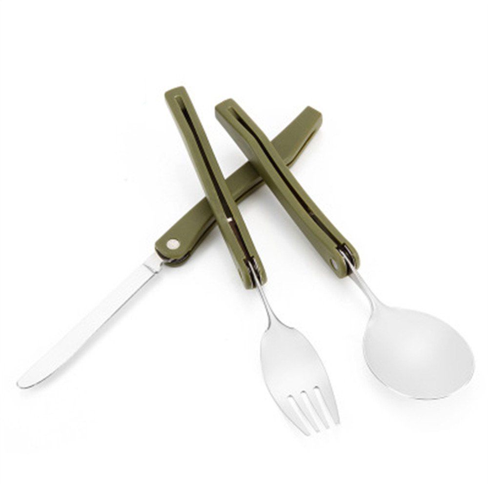 

Outdoor Picnic Folding Stainless Steel Three Piece Tableware, Multi
