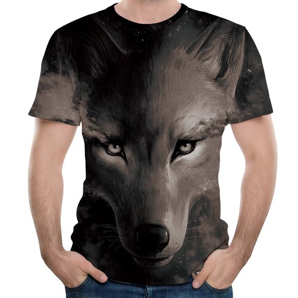 T-shirt à manches courtes pour hommes Casual 3D Wolf Print - Nuit 4XL