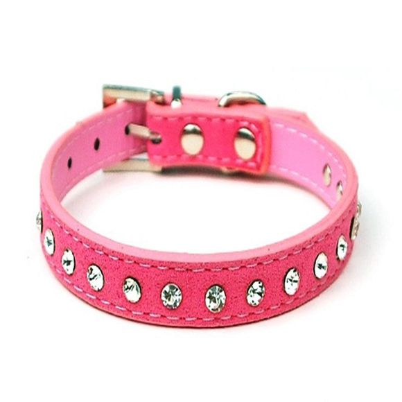 Chien Chiot Chat Animal Réglable Colliers Diamante Strass Bling PU Cuir Bande - Rose Oeillet 
