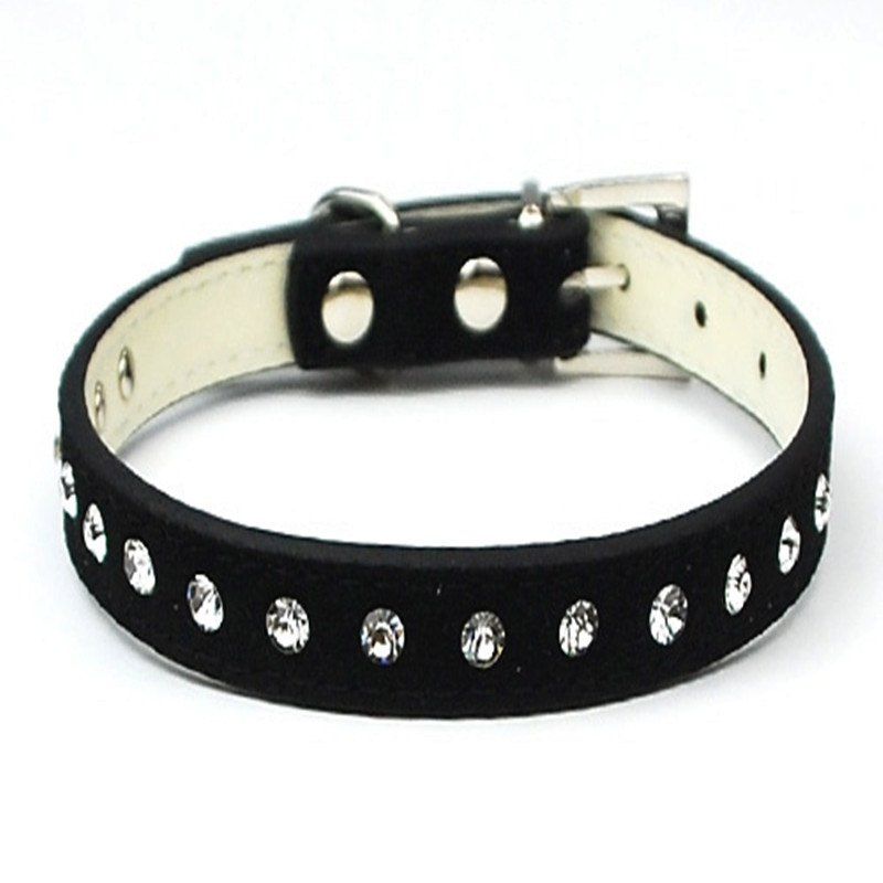 

Dog Puppy Cat Pet Adjustable Collars Diamante Rhinestone Bling PU Leather Band, Black