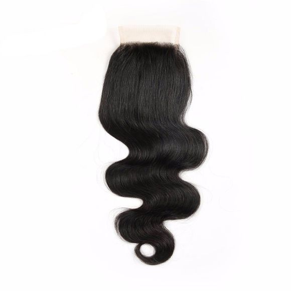 Cheveux naturels brésiliens de Vierge de corps noir vague suisse de dentelle de fermeture - Noir Naturel 18INCH