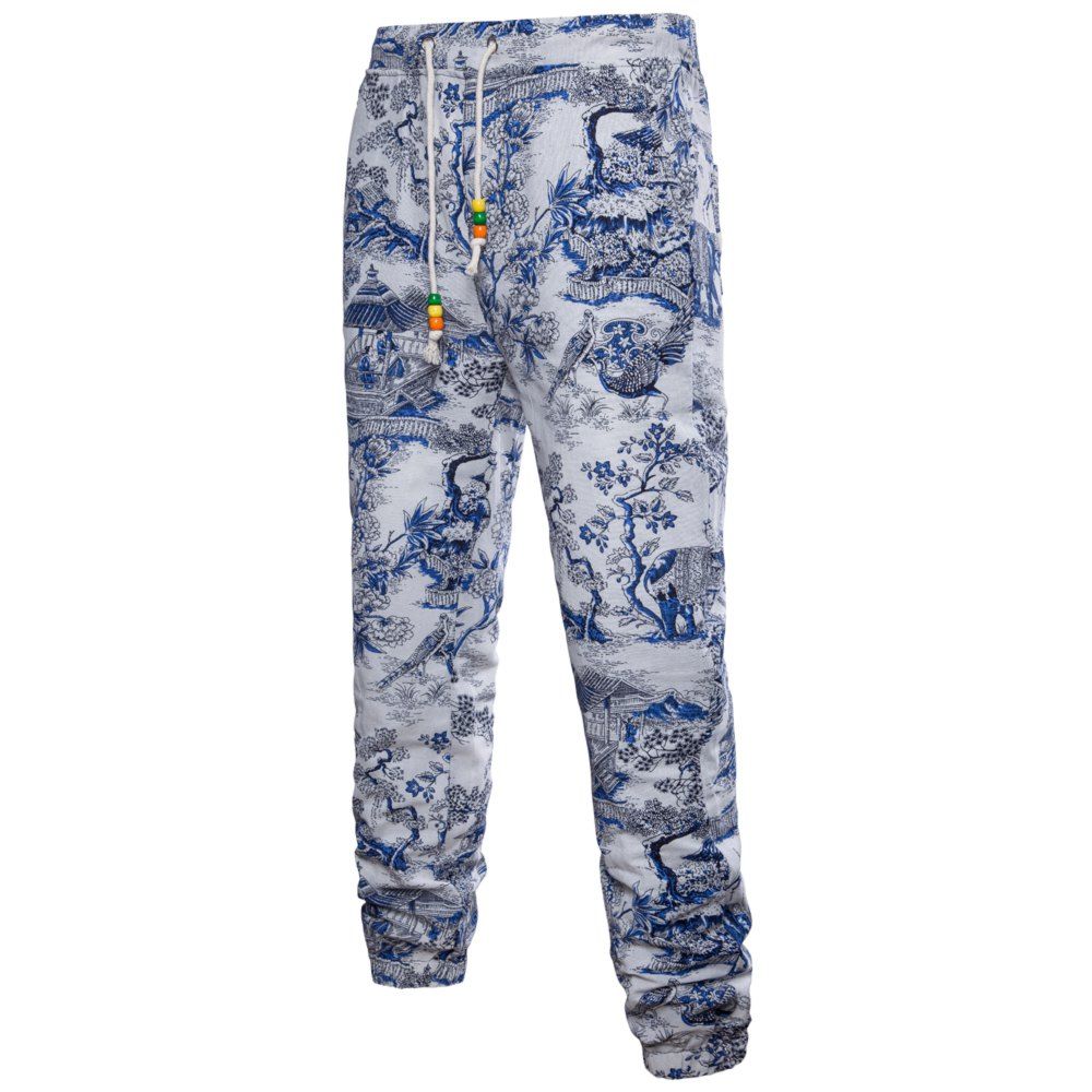 

Men's Spring and Summer Thin Sizes of Folk Wind Linen Print Trousers, Multi-l