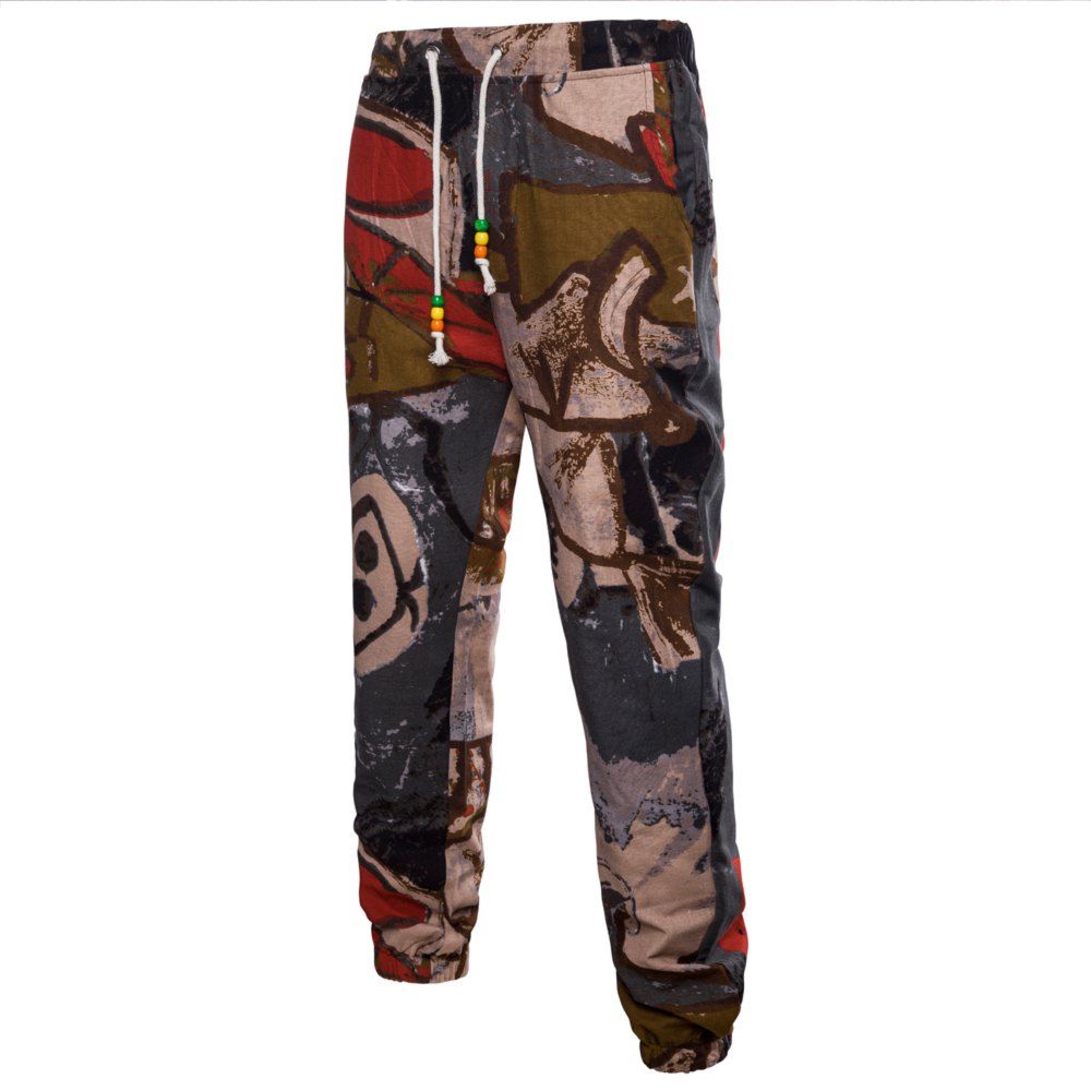 

Men's Spring and Summer Thin Sizes of Folk Wind Linen Print Trousers, Multi-p