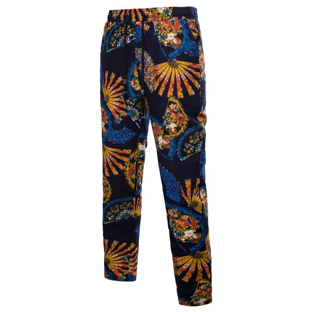 

Men's Large Size Casual National Wind Linen Print Trousers, Multi-m