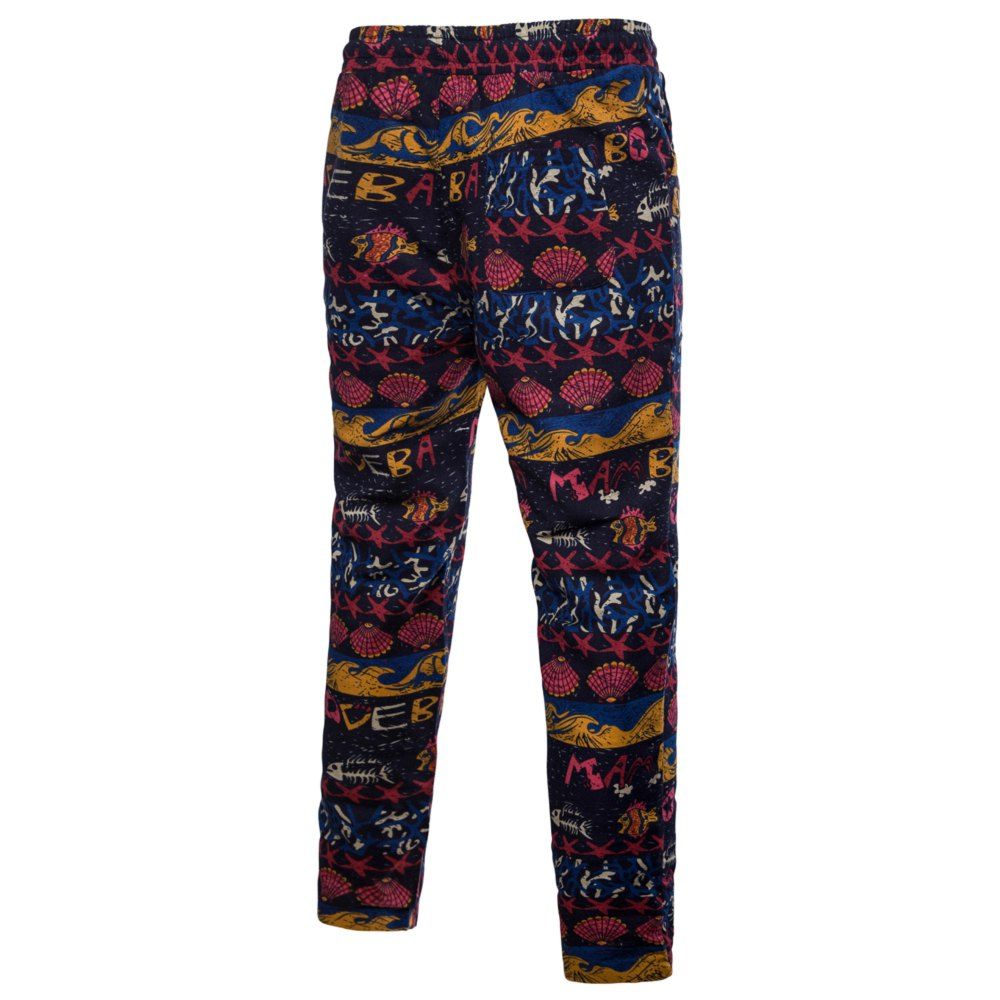 

Men's Large Size Casual National Wind Linen Print Trousers, Multi-n