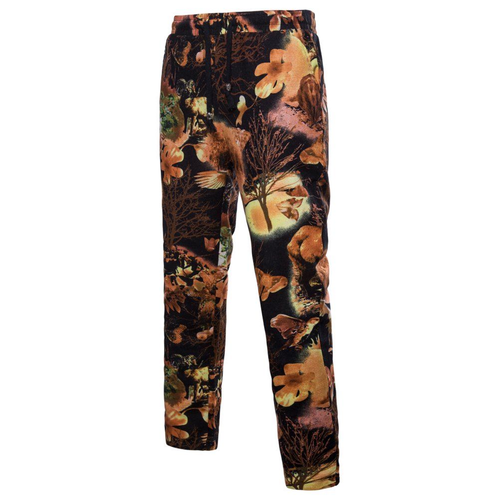 

Men's Large Size Casual National Wind Linen Print Trousers, Multi-p