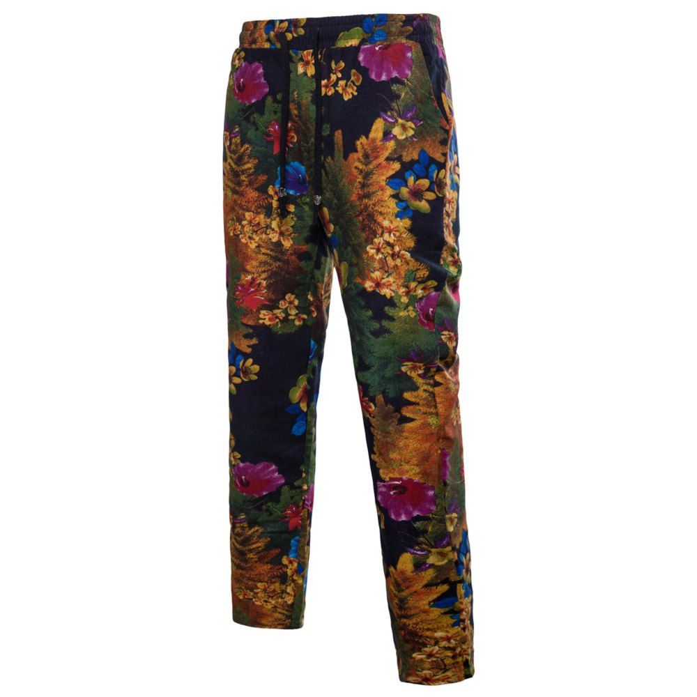 

Men's Large Size Casual National Wind Linen Print Trousers, Multi-s