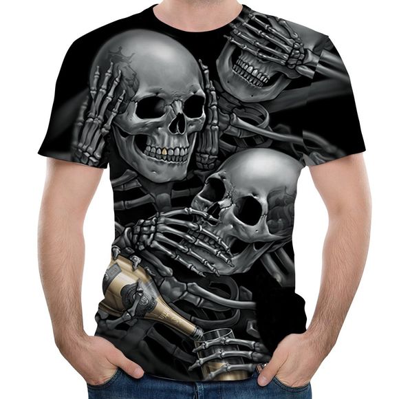 2018 Nouveauté Skull 3D Imprimé T-shirt court - Noir 2XL