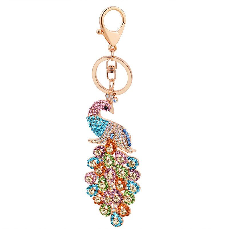 

Peacock Keychain Crystal Handbag Charm for Feather Fans Key Ring, Multi-f