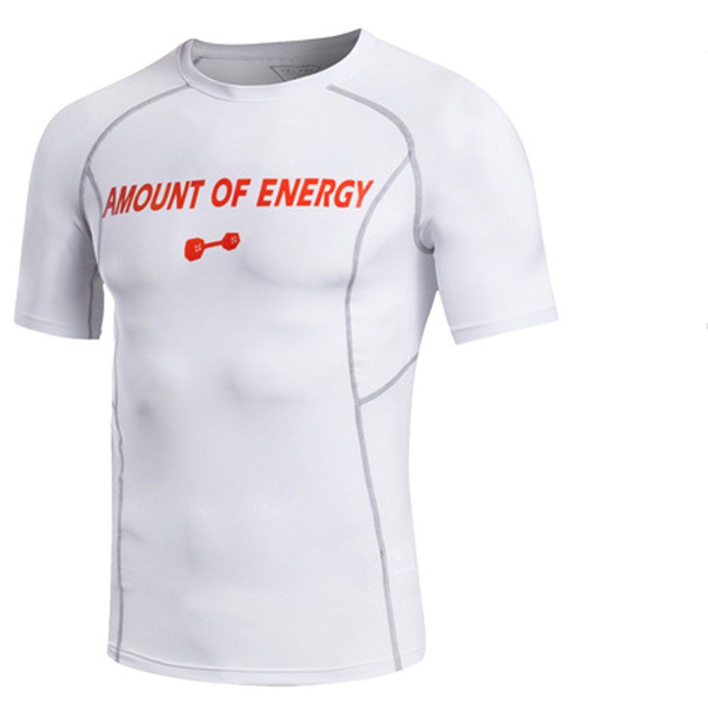 

Men's Sport Compressed Fitness Running Fast Dry Short Sleeved T-Shirts, White