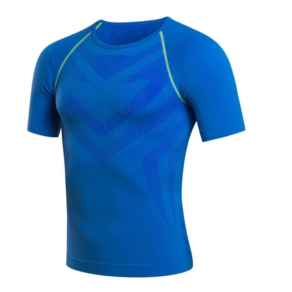 

Men's Short-Sleeved Fitness Basketball Running Stretch Skin-Tight Dry T-Shirt, Blue