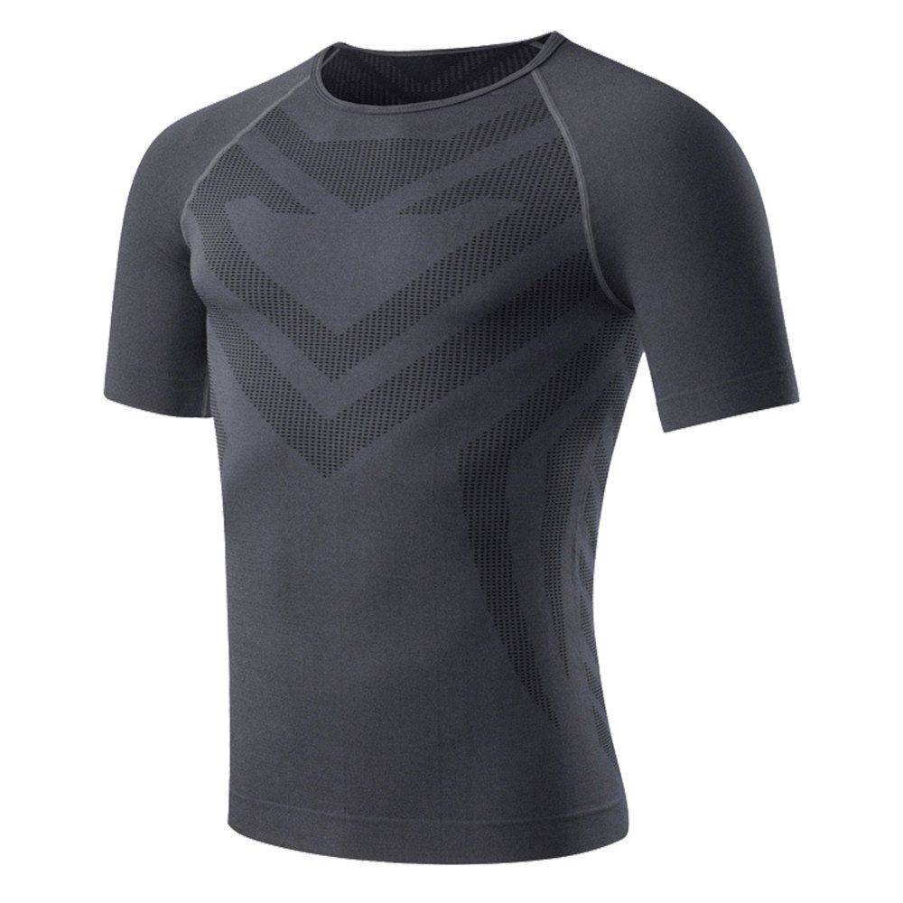 

Men's Short-Sleeved Fitness Basketball Running Stretch Skin-Tight Dry T-Shirt, Black